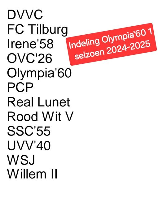 Competitieindeling Olympia’60 1